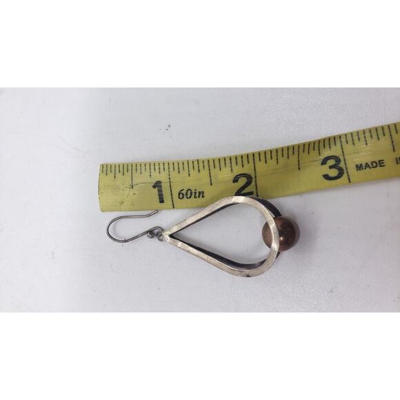 Vintage Mexico MCM 925 Sterling Silver Teardrop with Copper Ball Center 1950s - Picture 4 of 8